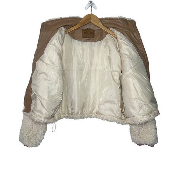 BLANK NYC Women’s Faux Shearling and Leather Zip front Bomber Jacket - Picture 6 of 7